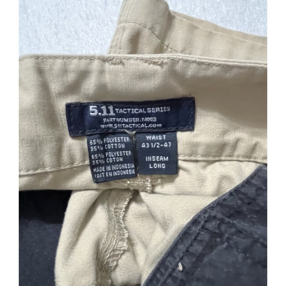 5.11 Ripstop Tactical Pants Beige 43 1/2-47x34 Long Elastic Waist Series 74003 - Picture 7 of 12